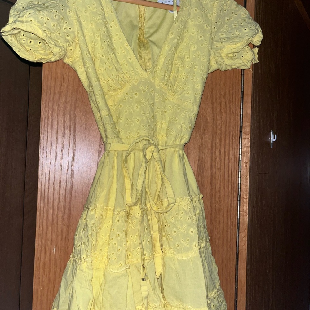 Yellow Eyelet Women's Dress